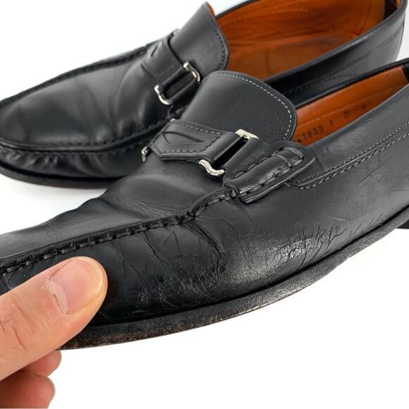 SANTONI Horse Bit Loafer Moccasin Black Leather 9 D main image 9